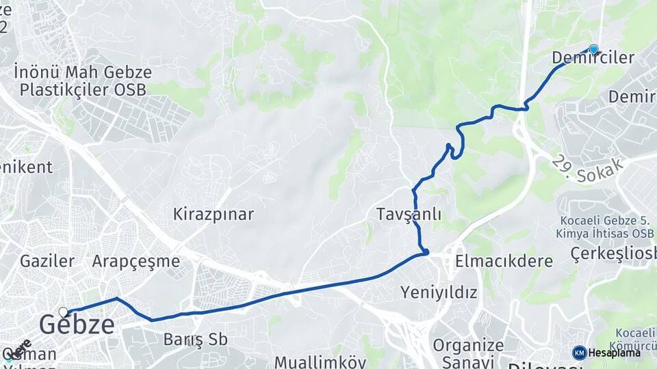 Demirciler Gebze Arası Kaç Km - Yol Tarifi