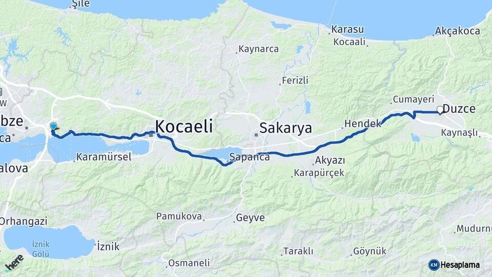Kocaeli Dilovası Düzce Arası Kaç Km - Yol Haritası