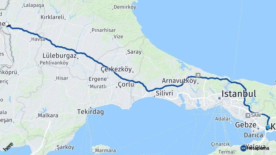 Kocaeli Dilovası Edirne Arası Kaç Km - Yol Haritası