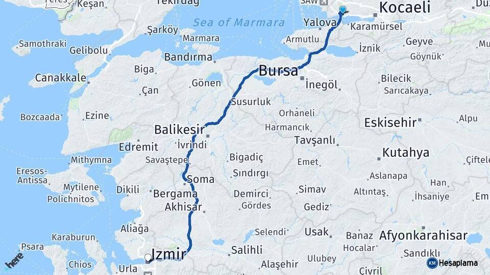 Kocaeli Dilovası İzmir Arası Kaç Km - Yol Haritası
