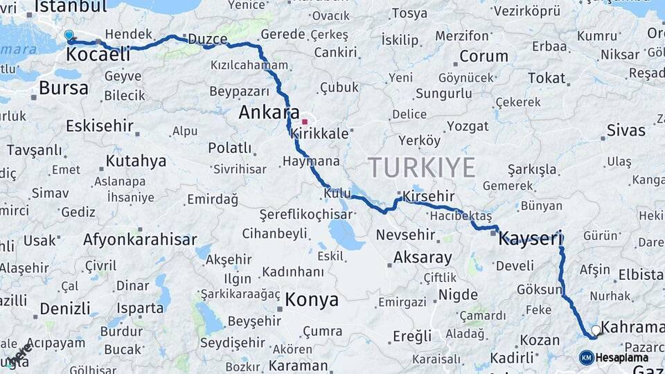 Kocaeli Dilovası Kahramanmaraş Arası Kaç Km - Yol Haritası