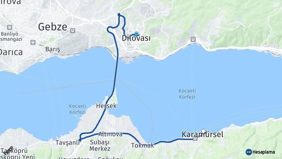 Kocaeli Dilovası Karamürsel Arası Kaç Km - Yol Haritası