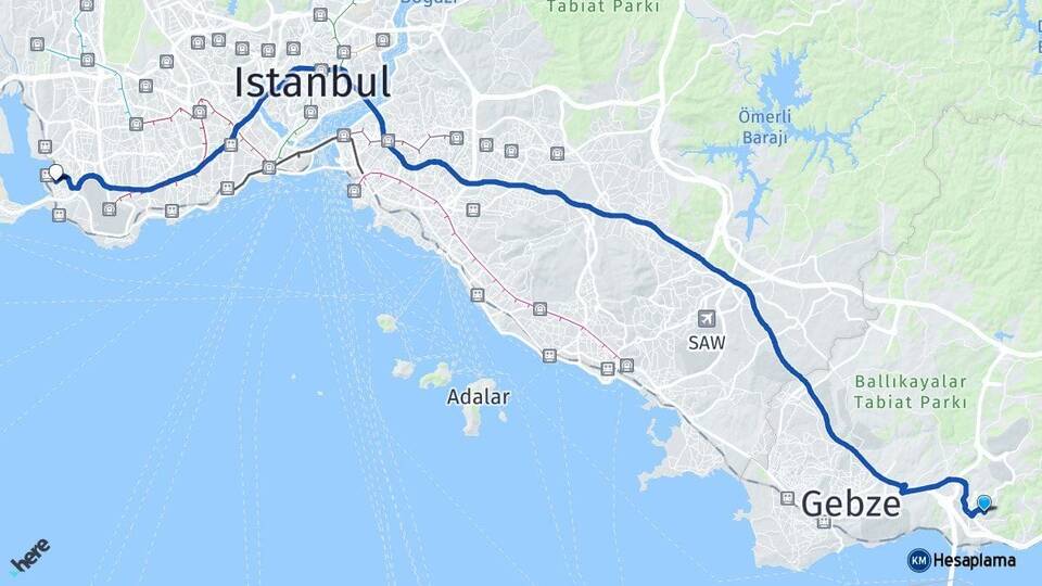 Kocaeli Dilovası Küçükçekmece İstanbul Arası Kaç Km - Yol Haritası
