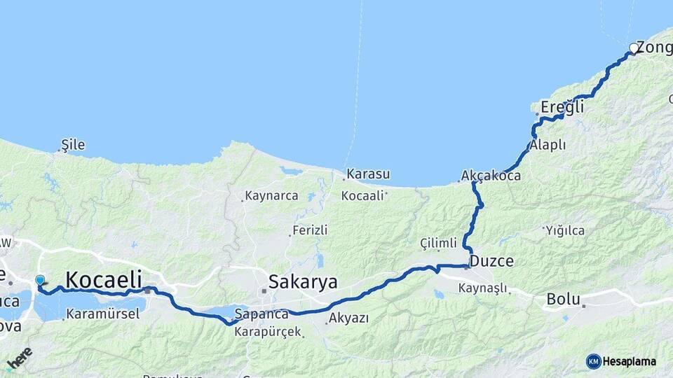 Kocaeli Dilovası Zonguldak Arası Kaç Km - Yol Haritası