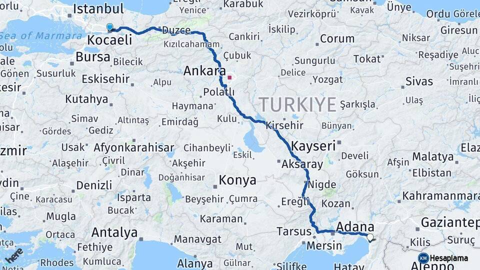 Kocaeli Dörtyol Hatay Arası Kaç Km - Yol Haritası