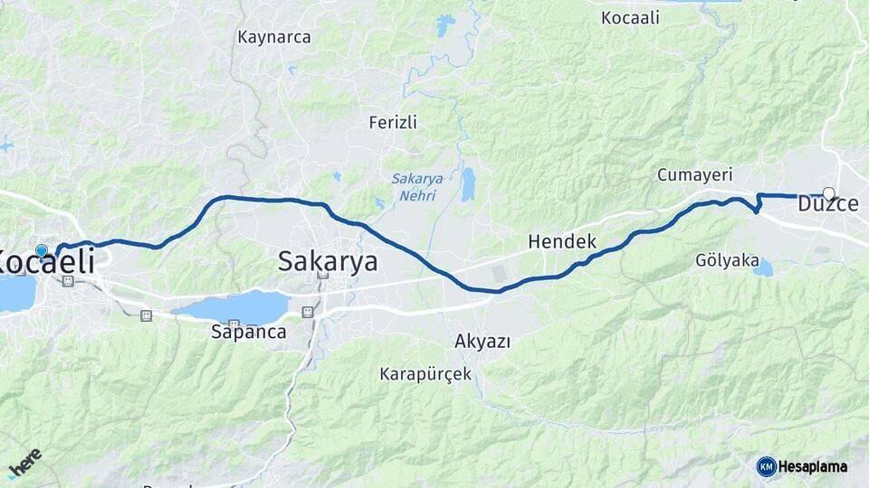 Kocaeli Düzce Arası Kaç Km - Yol Haritası