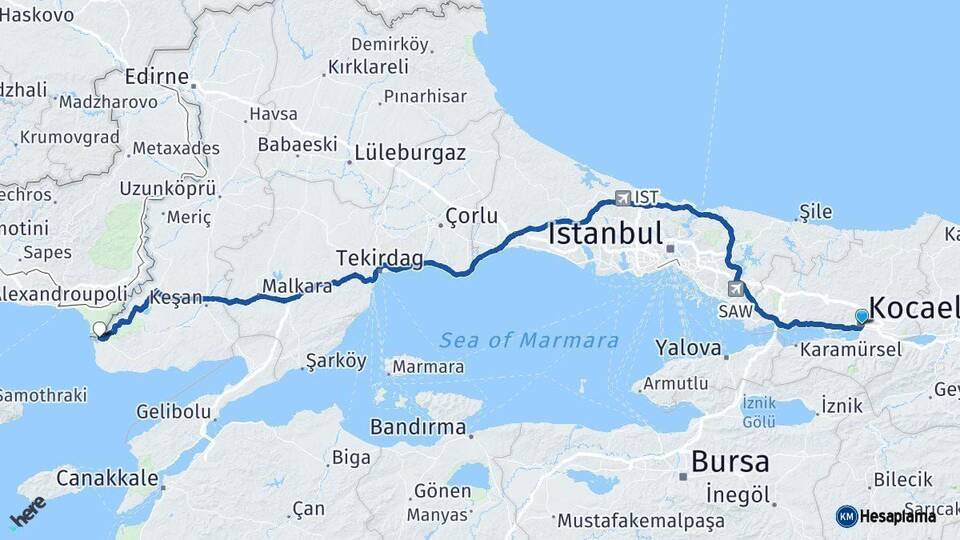 Kocaeli Enez Edirne Arası Kaç Km - Yol Haritası
