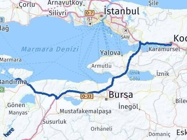 Kocaeli Erdek Balıkesir Arası Kaç Km - Yol Haritası