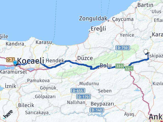 Kocaeli Eskipazar Karabük Arası Kaç Km - Yol Haritası