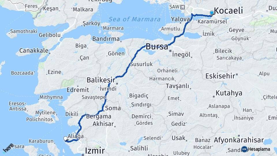 Kocaeli Foça İzmir Arası Kaç Km - Yol Haritası