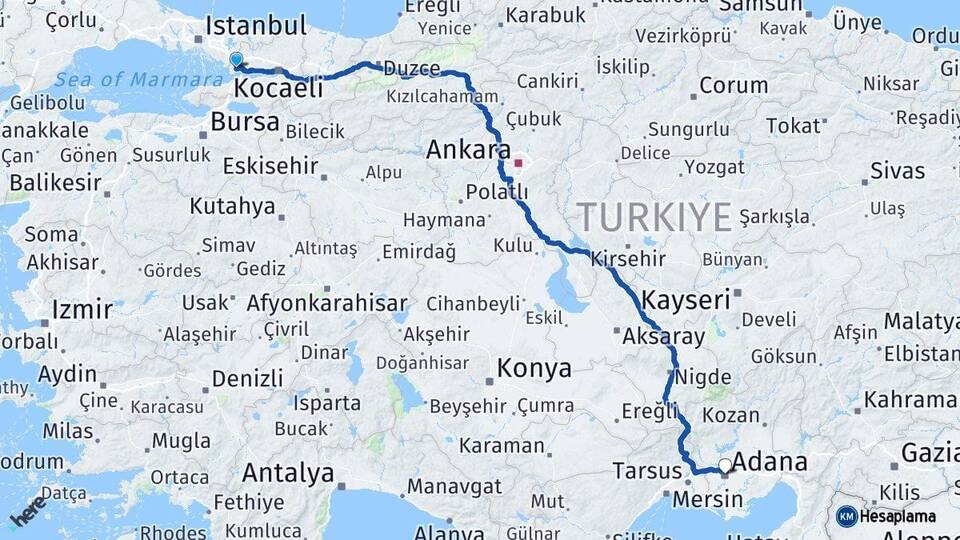 Kocaeli Gebze Adana Arası Kaç Km - Yol Haritası