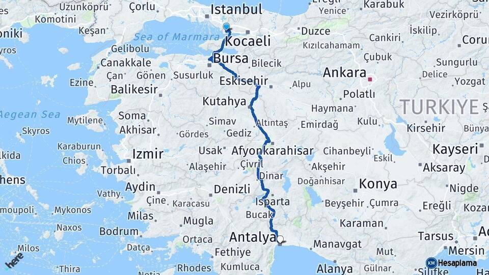 Kocaeli Gebze Antalya Arası Kaç Km - Yol Haritası