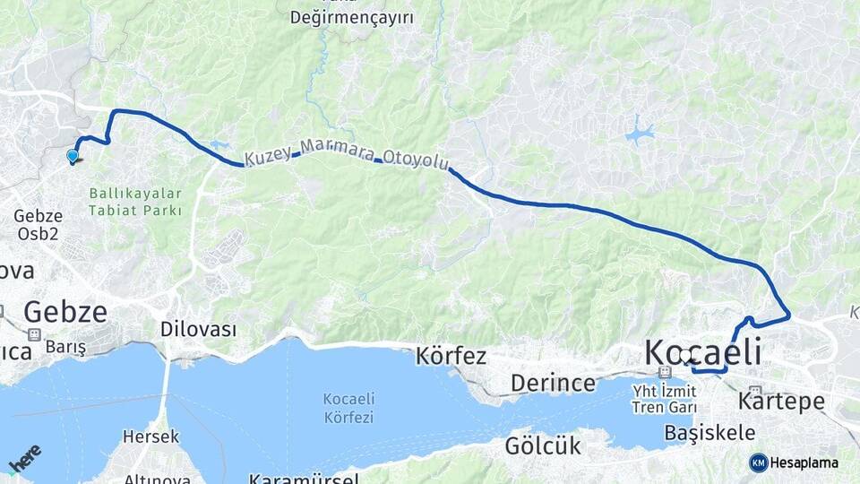 Kocaeli Gebze Balçık İzmit Arası Kaç Km - Yol Haritası