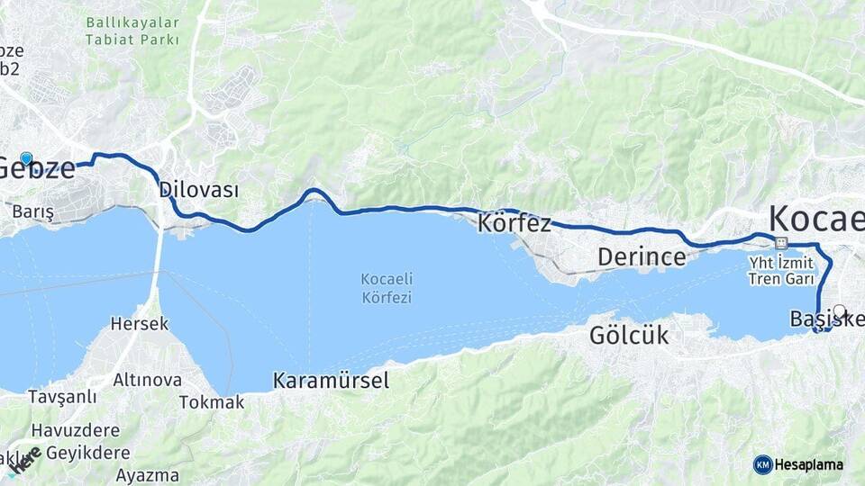 Kocaeli Gebze Başiskele Arası Kaç Km - Yol Haritası