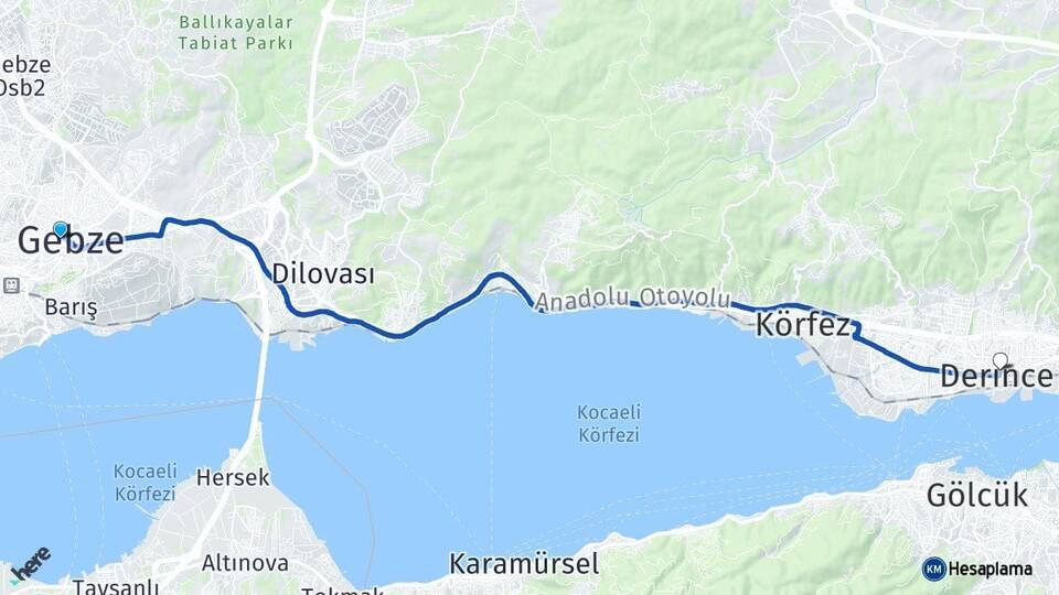 Kocaeli Gebze Derince Arası Kaç Km - Yol Haritası