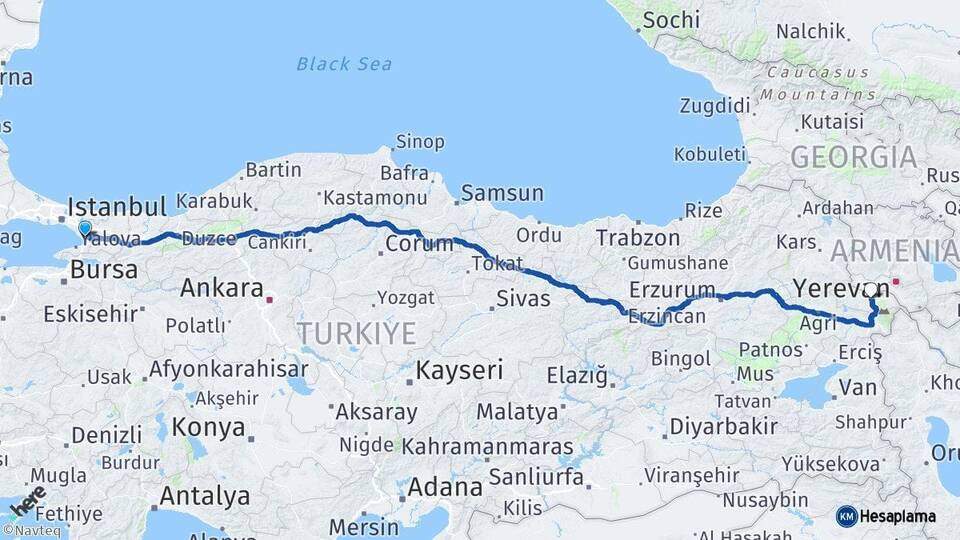 Kocaeli Gebze Iğdır Arası Kaç Km - Yol Haritası