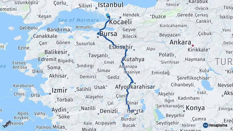 Kocaeli Gebze Isparta Arası Kaç Km - Yol Haritası