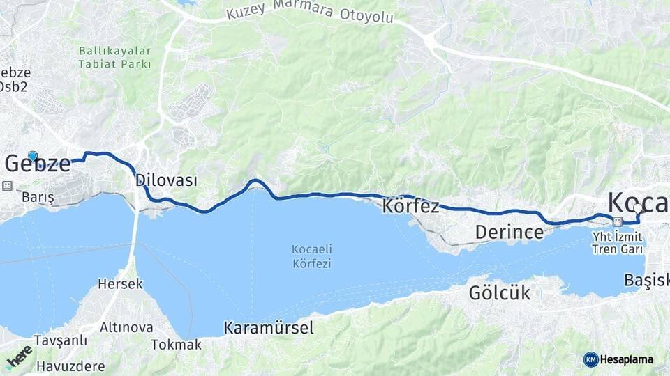 Kocaeli Gebze İzmit Arası Kaç Km - Yol Haritası