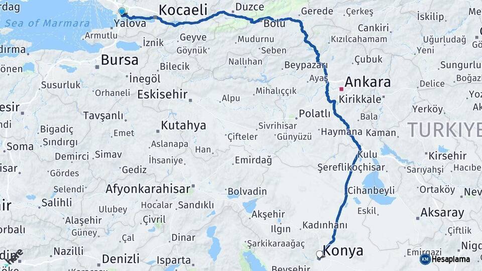 Kocaeli Gebze Konya Arası Kaç Km - Yol Haritası