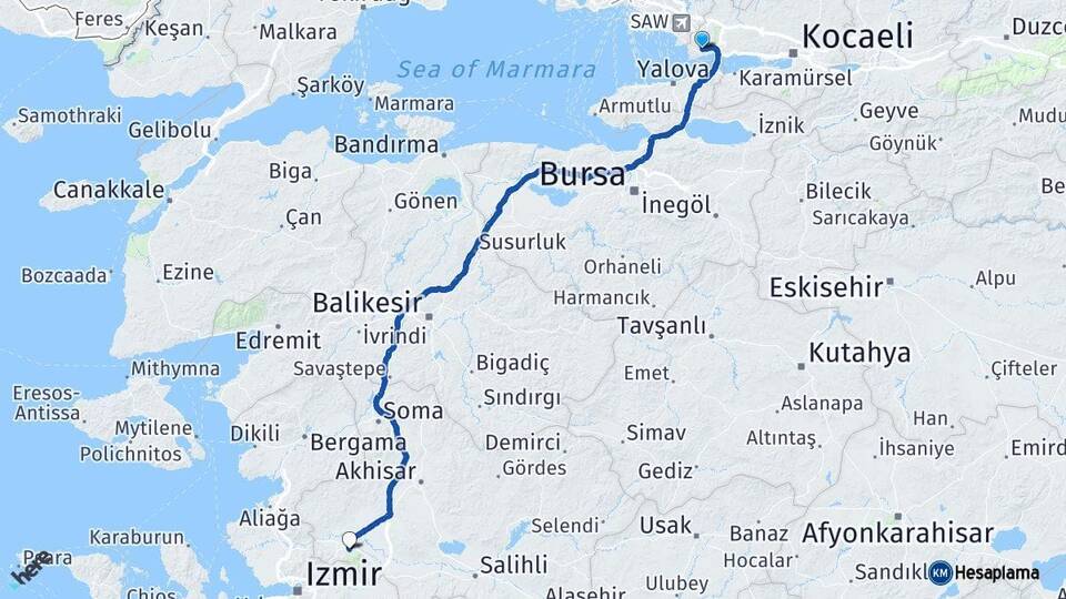 Kocaeli Gebze Manisa Arası Kaç Km - Yol Haritası