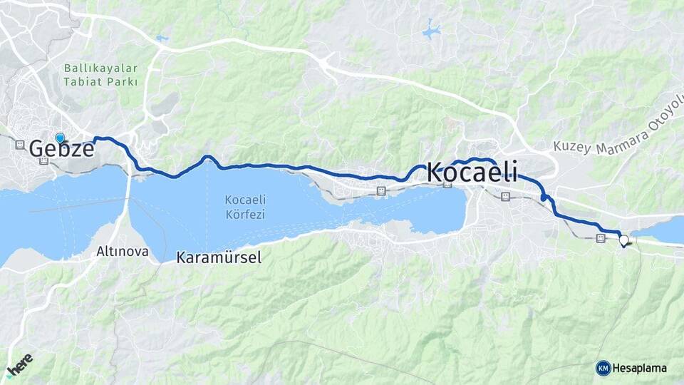 Kocaeli Gebze Maşukiye Kartepe Arası Kaç Km - Yol Haritası