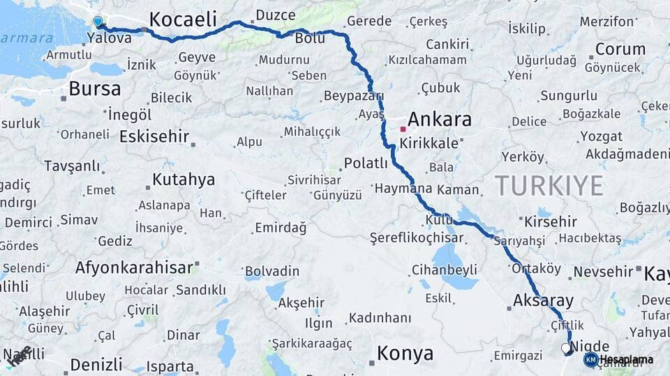 Kocaeli Gebze Niğde Arası Kaç Km - Yol Haritası