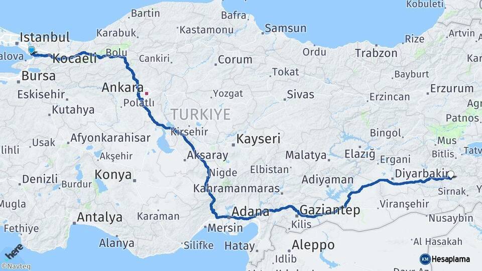 Kocaeli Gebze Siirt Arası Kaç Km - Yol Haritası