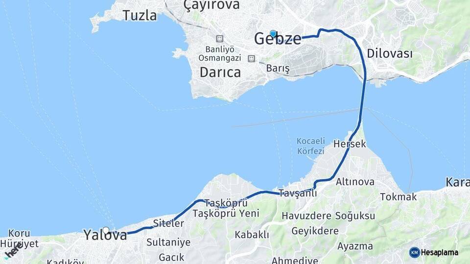 Kocaeli Gebze Yalova Arası Kaç Km - Yol Haritası