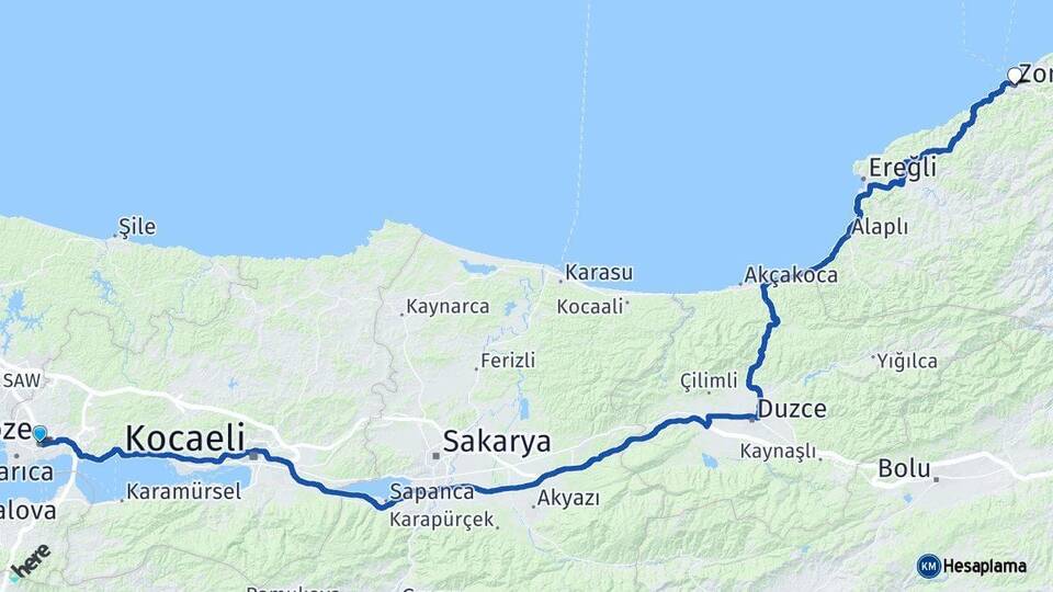 Kocaeli Gebze Zonguldak Arası Kaç Km - Yol Haritası