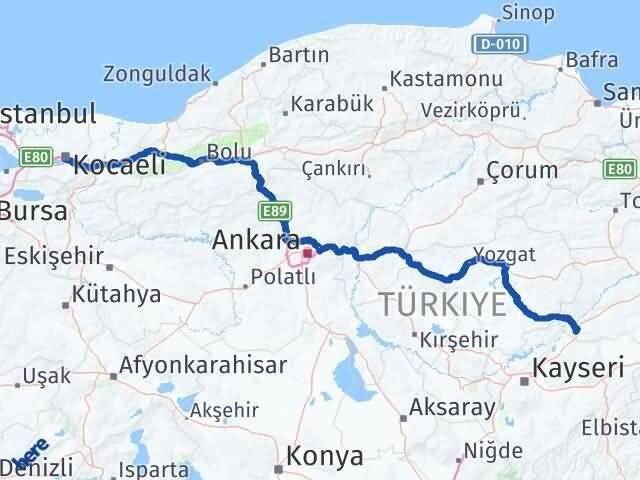 Kocaeli Gemerek Sivas Arası Kaç Km - Yol Haritası