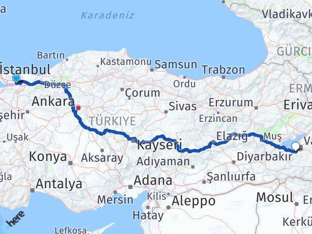 Kocaeli Gevaş Van Arası Kaç Km - Yol Haritası