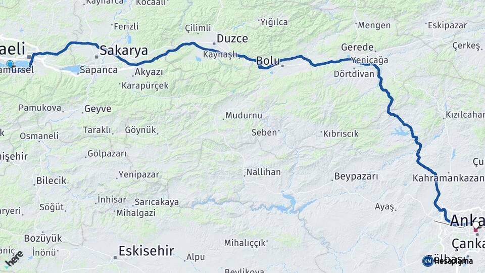 Kocaeli Gölcük Ankara Arası Kaç Km - Yol Haritası