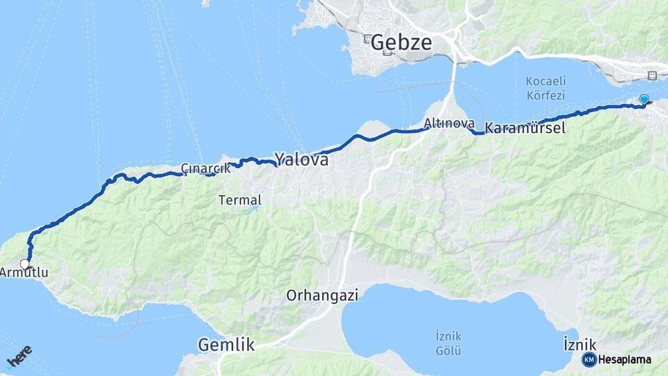 Kocaeli Gölcük Armutlu Yalova Arası Kaç Km - Yol Haritası