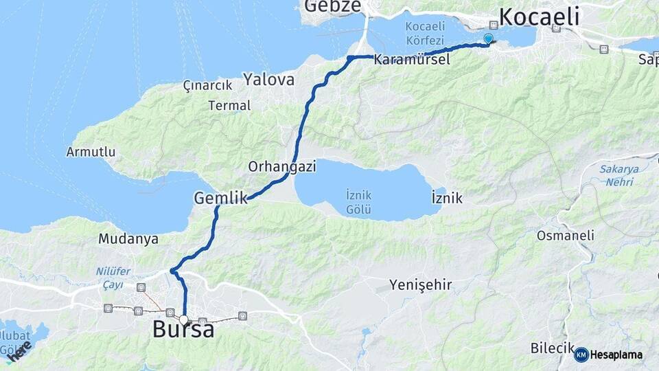 Kocaeli Gölcük Bursa Arası Kaç Km - Yol Haritası