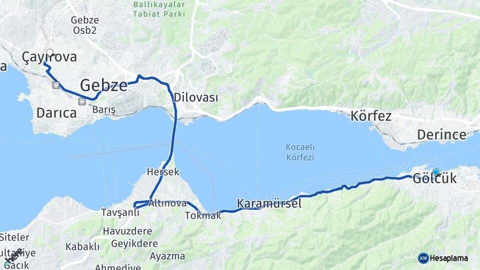 Kocaeli Gölcük Çayırova Arası Kaç Km - Yol Haritası