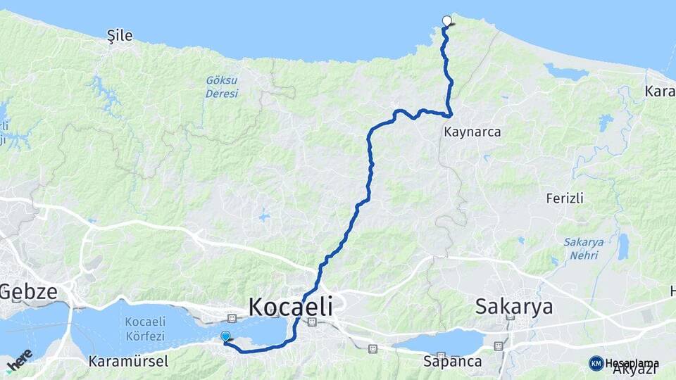 Kocaeli Gölcük Cebeci Kandıra Arası Kaç Km - Yol Haritası