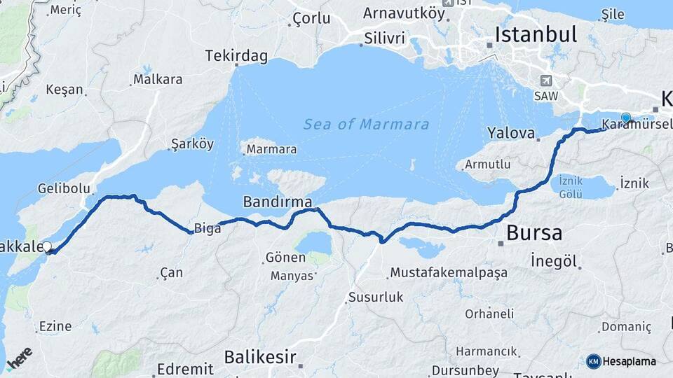 Değirmendere Yalı Çanakkale Arası Kaç Km - Yol Tarifi