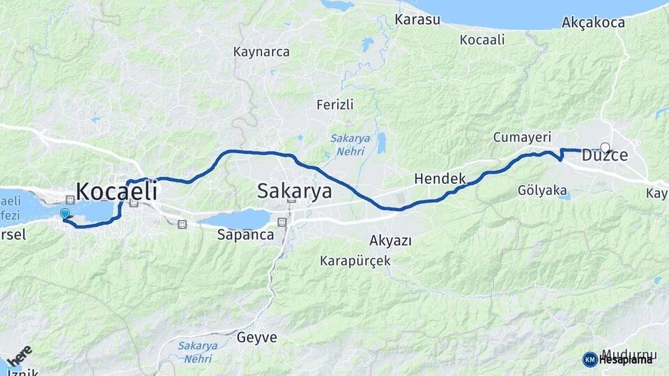 Kocaeli Gölcük Düzce Arası Kaç Km - Yol Haritası