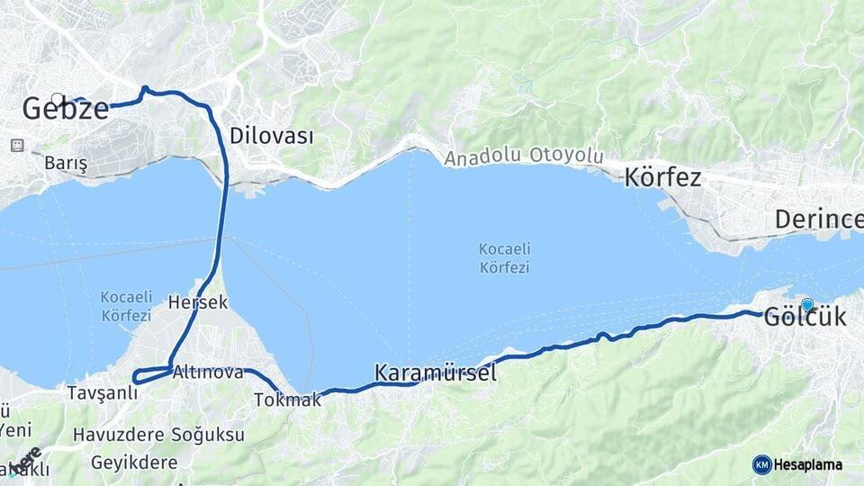 Kocaeli Gölcük Gebze Arası Kaç Km - Yol Haritası