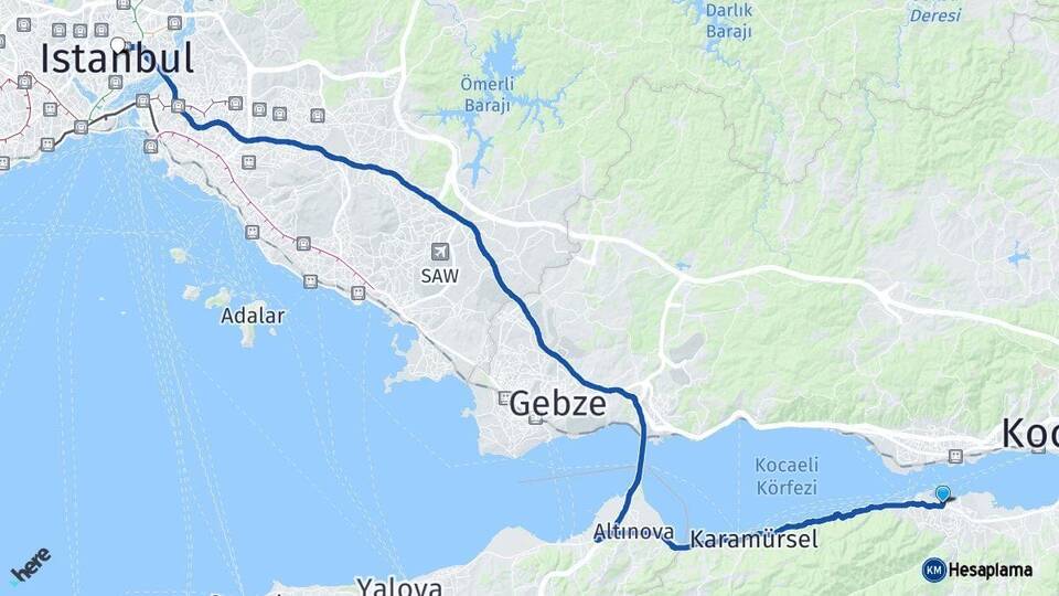 Kocaeli Gölcük İstanbul Arası Kaç Km - Yol Haritası