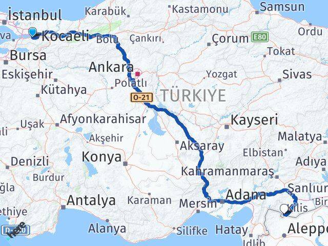 Kocaeli Gölcük Kilis Arası Kaç Km - Yol Haritası