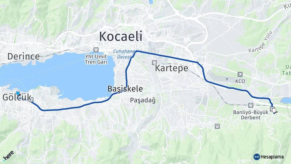 Kocaeli Gölcük Maşukiye Kartepe Arası Kaç Km - Yol Haritası