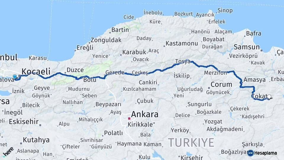 Kocaeli Gölcük Tokat Arası Kaç Km - Yol Haritası