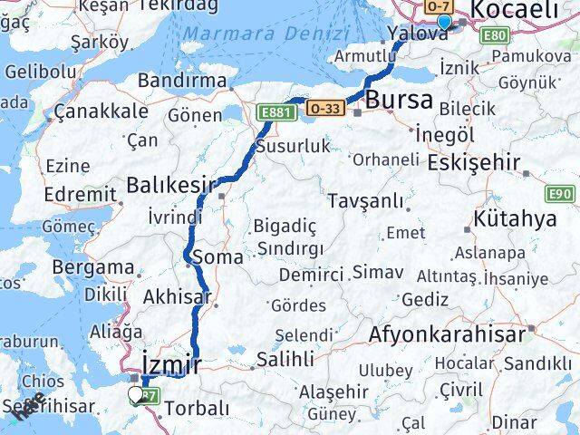 Kocaeli Gölcük Topçular Menderes İzmir Arası Kaç Km - Yol Haritası