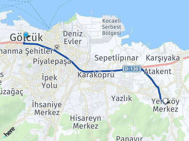 Kocaeli Gölcük Yeniköy Başiskele Arası Kaç Km - Yol Haritası