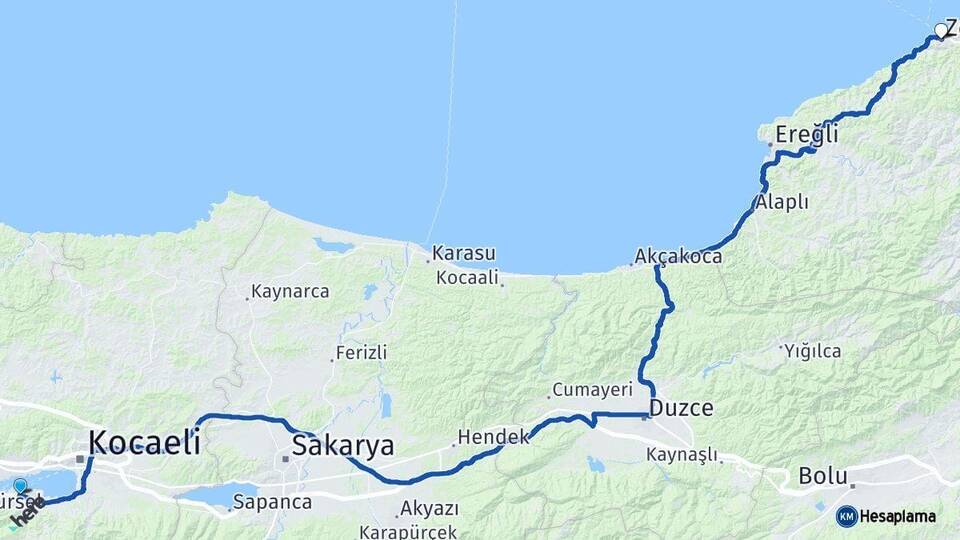 Kocaeli Gölcük Zonguldak Arası Kaç Km - Yol Haritası