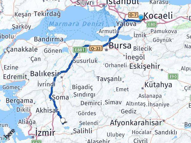 Kocaeli Gölmarmara Manisa Arası Kaç Km - Yol Haritası