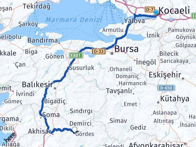 Kocaeli Gördes Arası Kaç Km - Yol Tarifi