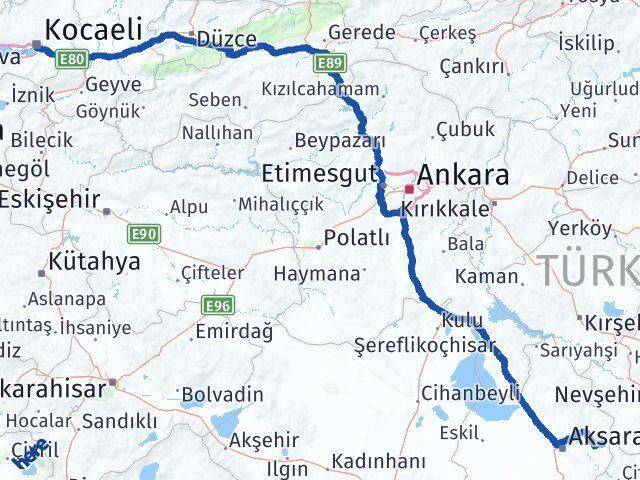 Kocaeli Gülağaç Aksaray Arası Kaç Km - Yol Haritası