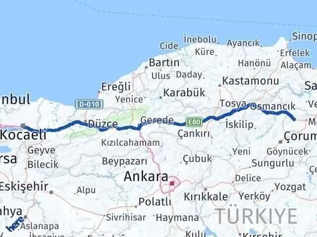 Kocaeli Gümüşhacıköy Amasya Arası Kaç Km - Yol Haritası